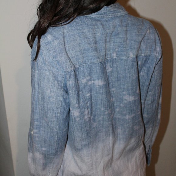 Denim Ombre Bleach Dipped Button Up Shirt SzL - Picture 7 of 8